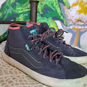 Vans Womens Size 6.5 High-Top Sneakers - Dark Grey Suede With Lime Green Detail